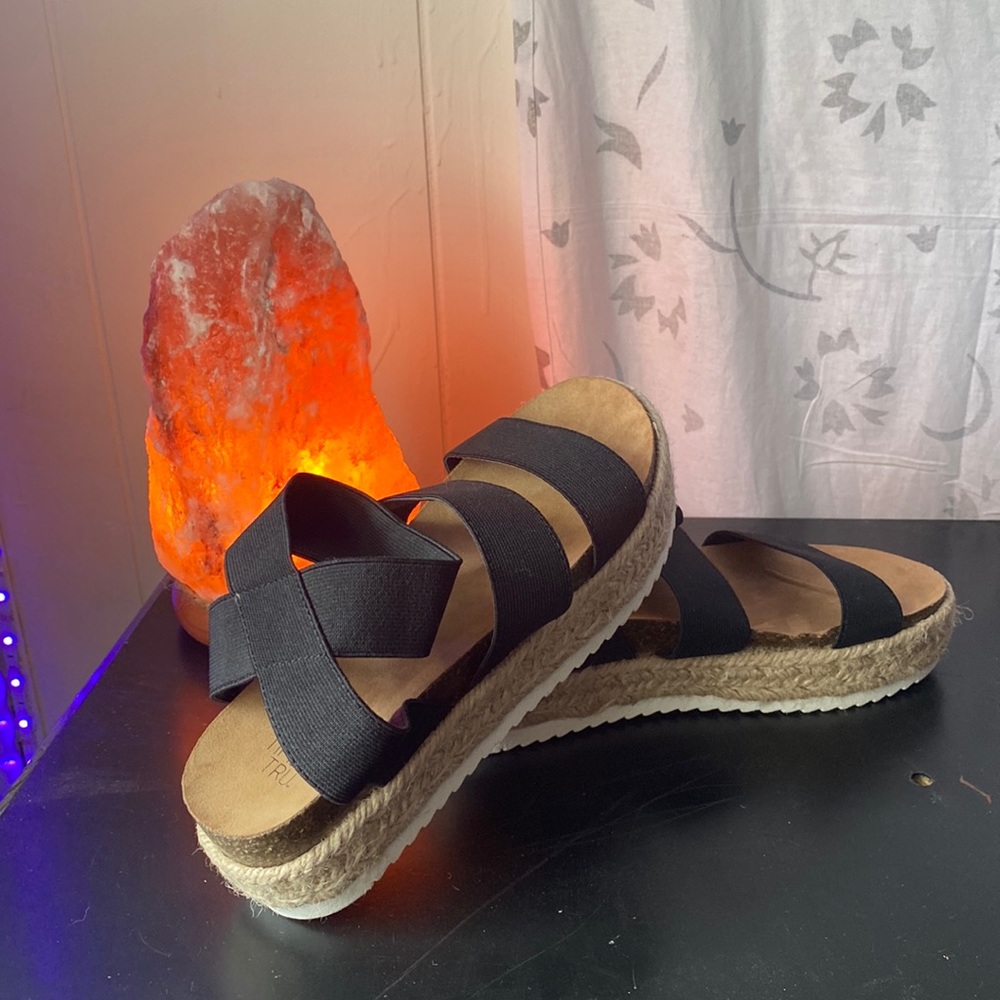 *Never Worn* Black and Tan Sandles with a White heel .True to colors.Size 6